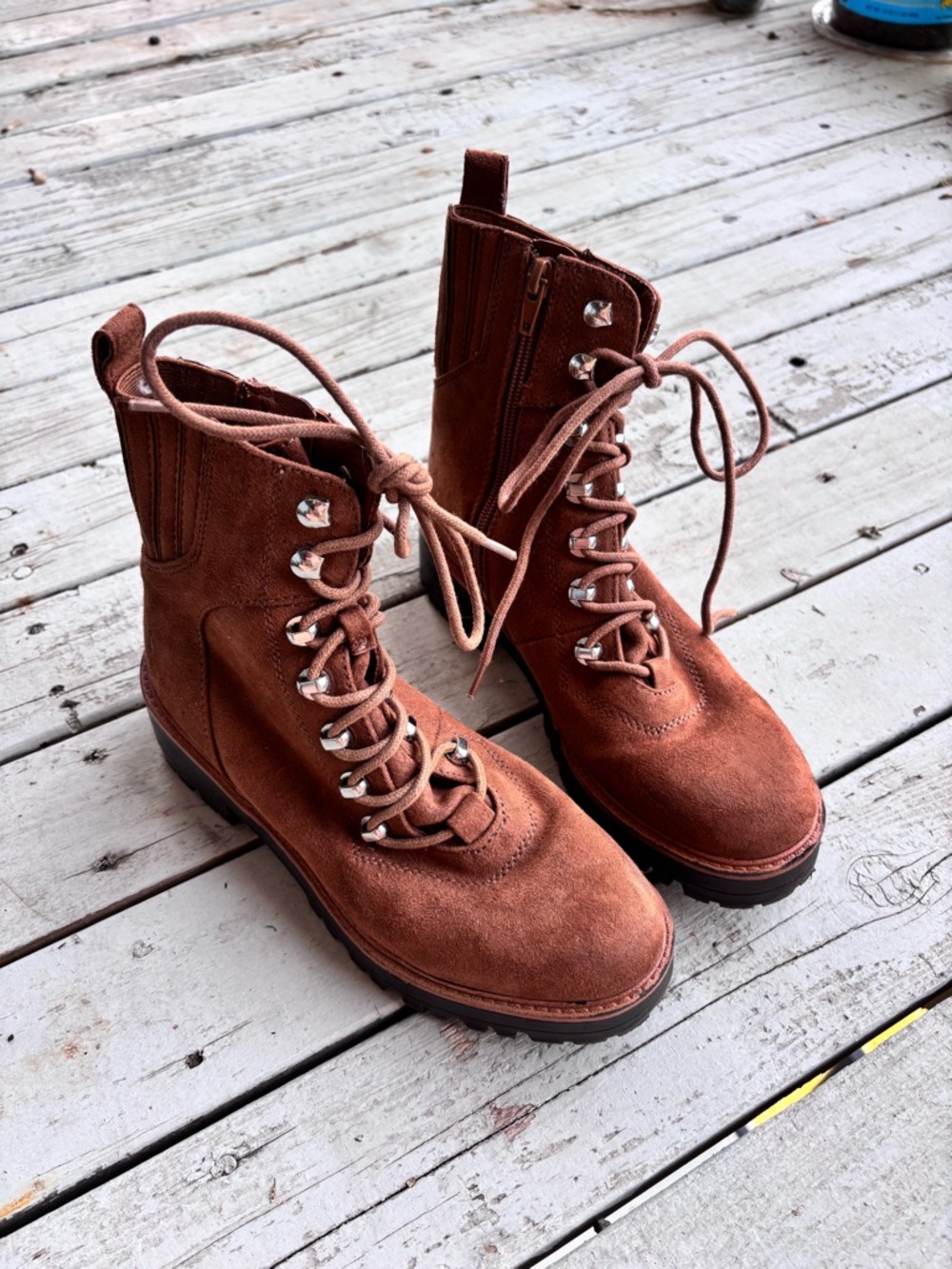 Nine West Rust Brown Suede Lace-Up Ankle Boots